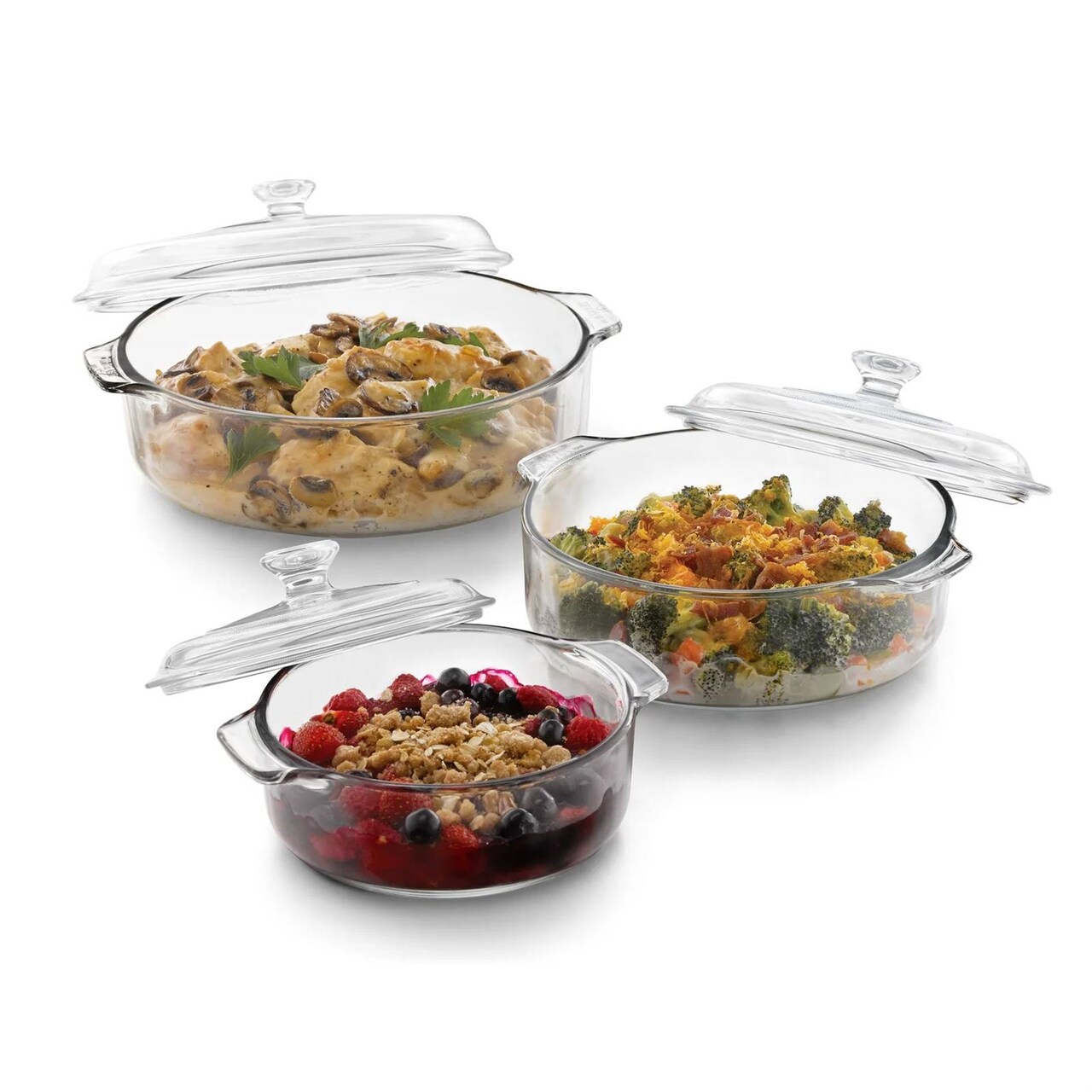 6-Piece Stackable Clear Glass Casserole Dish Set Included Lids Oven with Microwave Refrigerator Safe